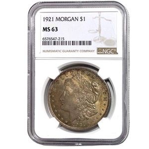 1921 Morgan Silver Dollar - NGC MS63 - Natural Toned, Beauty Final Year of Issue
